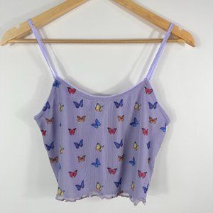 Daisy Street Women Y2K Spaghetti Strap Crop Top Sz L Butterfly Purple
